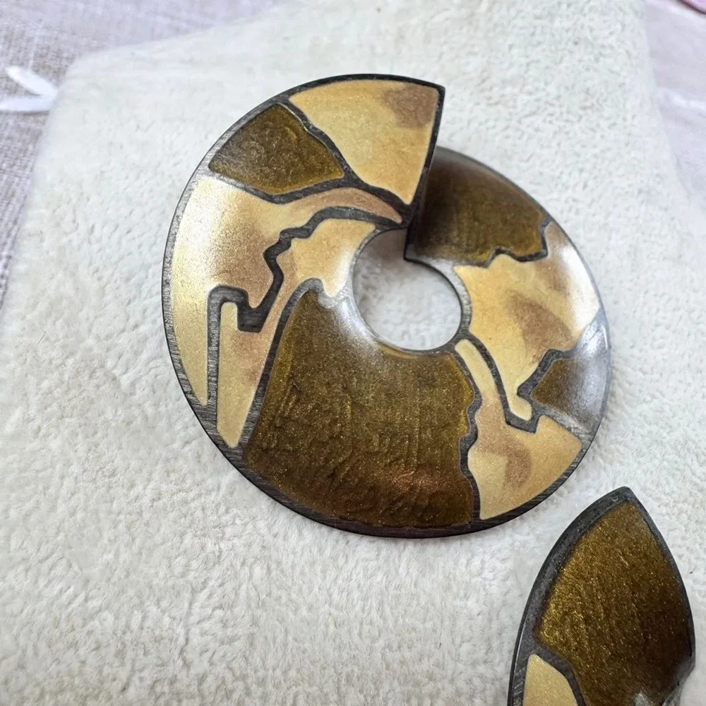 Abstract Gold and Brown Post Earrings