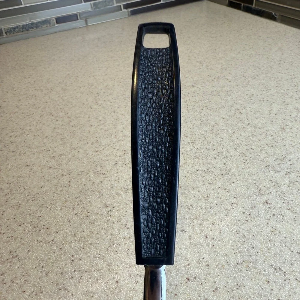 Vintage EKCO Slotted Spoon Chromium Plated Black Handle USA Kitchen Utensil