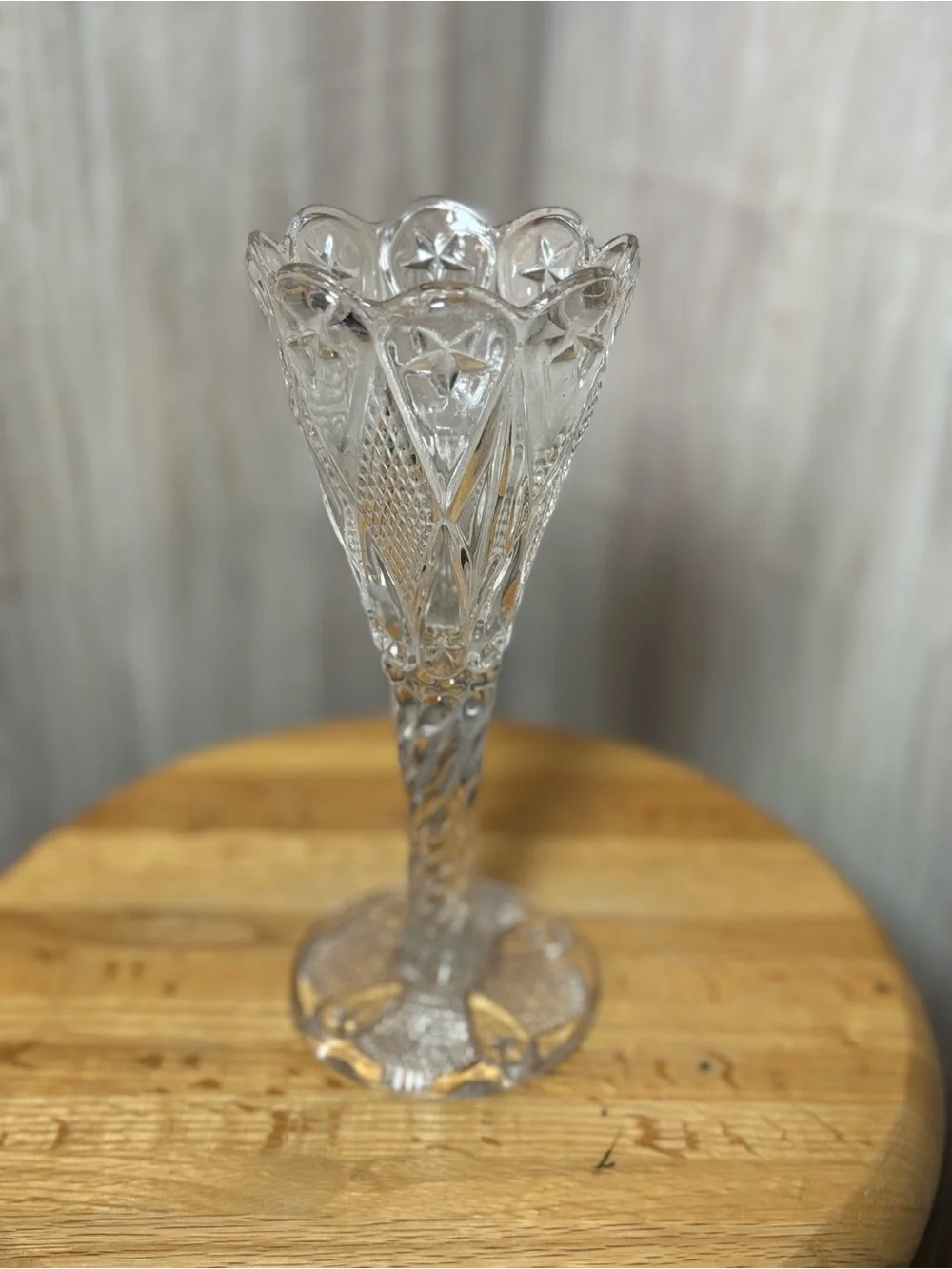 Antique 1910 McKee Fentec Clear Pressed Glass Chalice Vase EAPG Home Decor