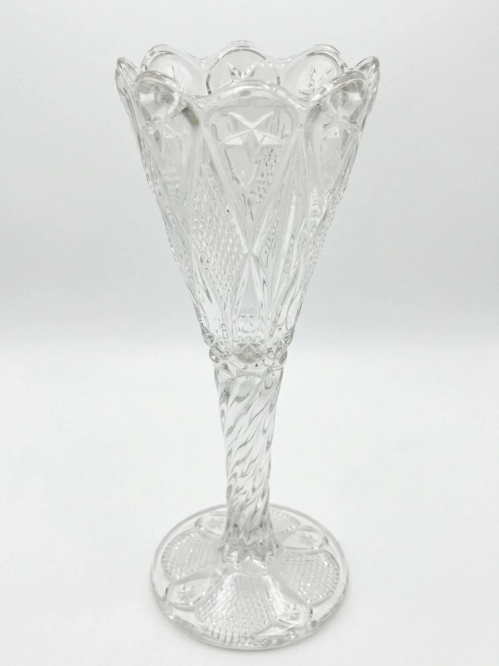 Antique 1910 McKee Fentec Clear Pressed Glass Chalice Vase EAPG Home Decor
