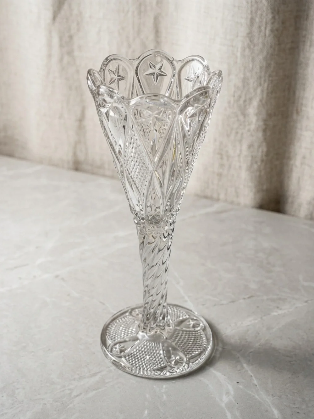 Antique 1910 McKee Fentec Clear Pressed Glass Chalice Vase EAPG Home Decor