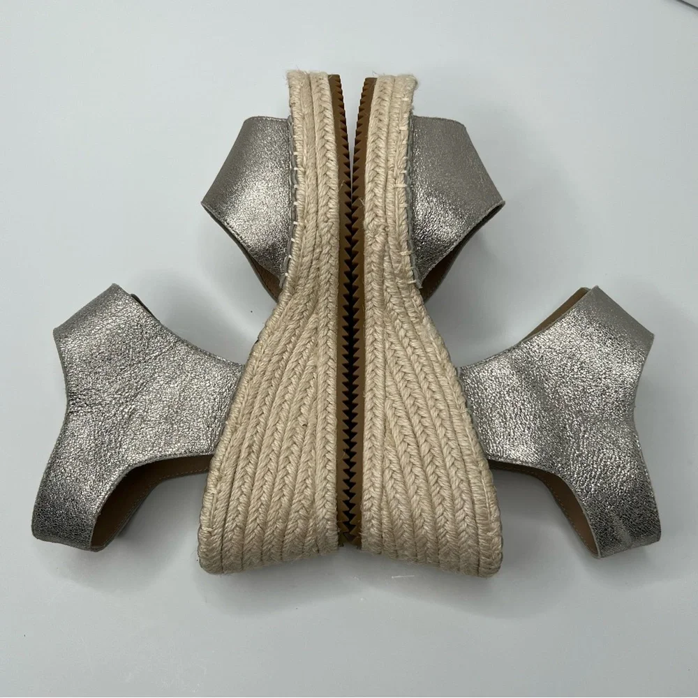 Eileen Fisher Weslia Espadrille Platform Wedge Sandal in Platinum Size 9.5