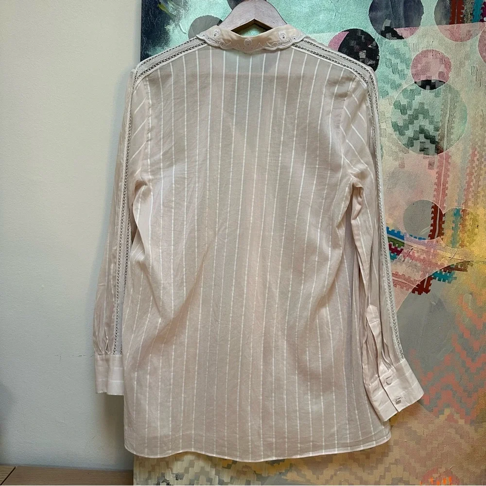 Jonathan Simkhai Pink and white pin-striped silk and lace Top