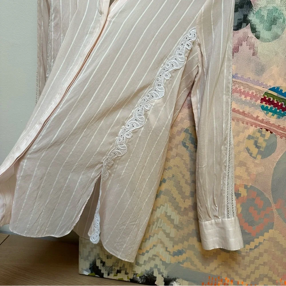 Jonathan Simkhai Pink and white pin-striped silk and lace Top