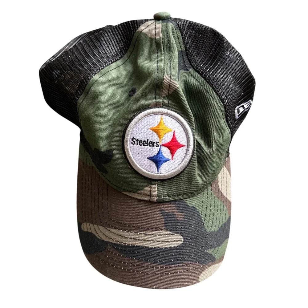 New Era Pittsburgh Steelers NFL Camo Trucker Hat 9TWENTY Adjustable Mesh Cap