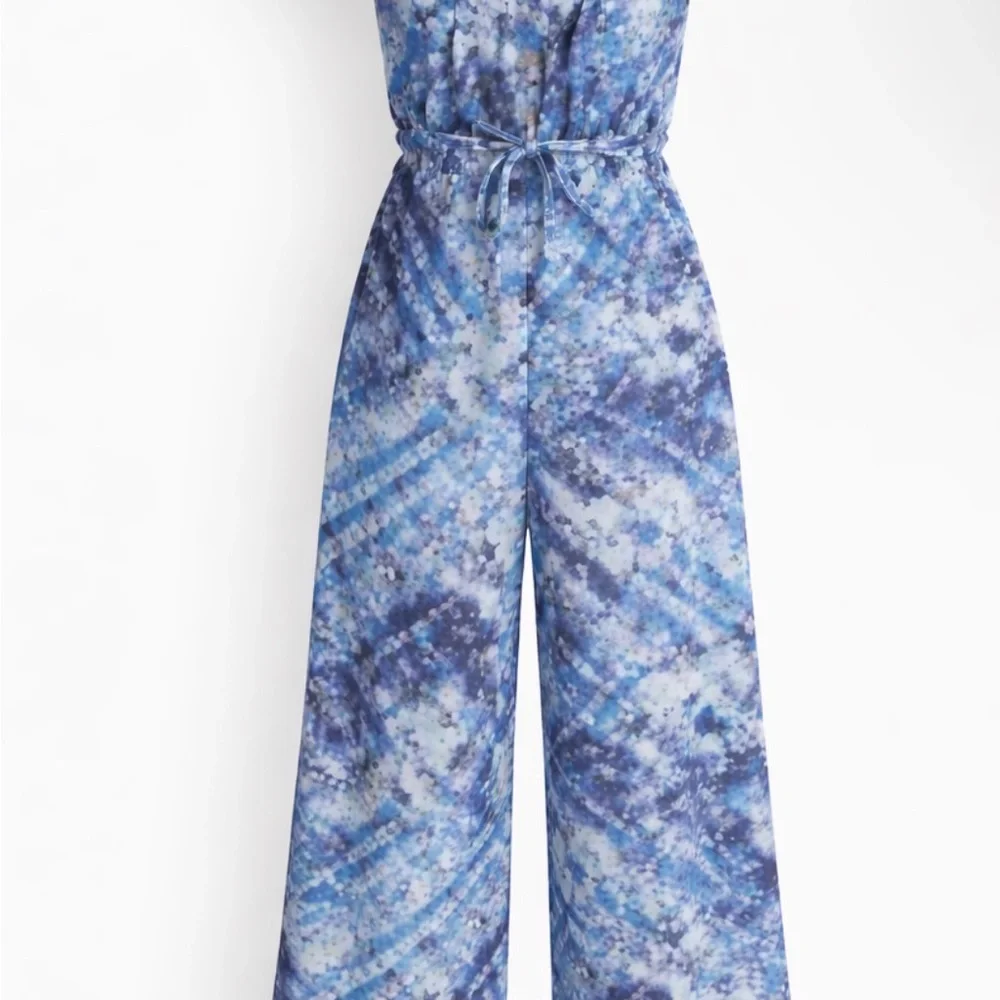 Justice Girls Blue Floral Tie Dye Jumpsuit w/ Belt Size M (10) NWT Wide Leg‎