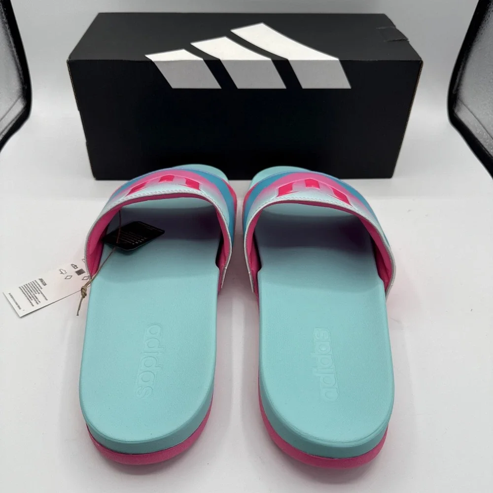 Adidas Messi Slides Men's Size 11 Sandals Pink Blue Adilette Comfort‎ JR6326