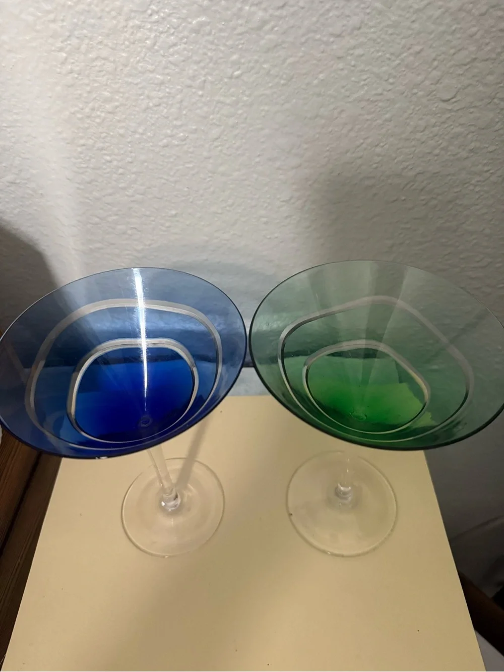 Pier 1 Blue and Green Wave Band Martini Glasses