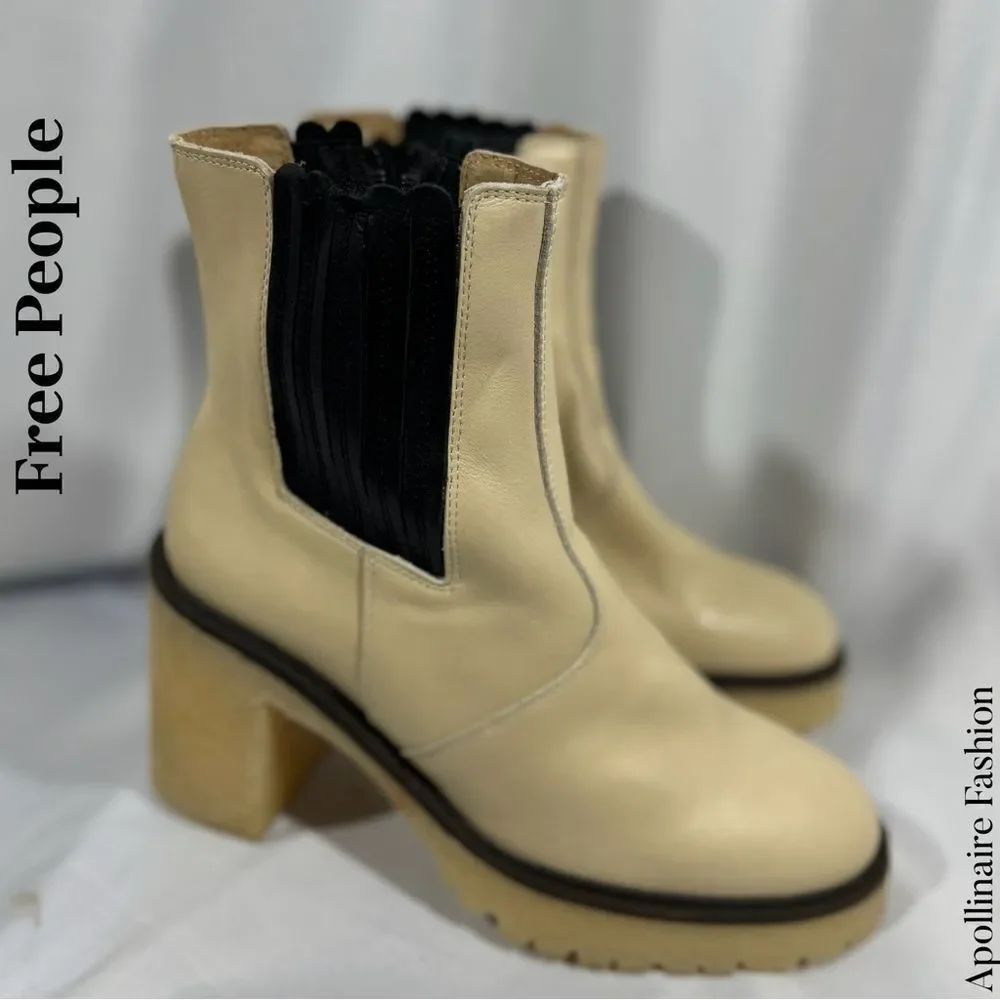 FREE PEOPLE JAMES CHELSEA LEATHER BOOTS IN CREME SIZE 40 NWT