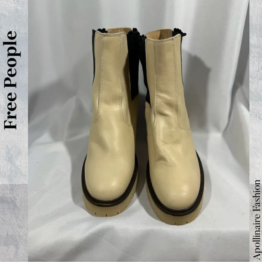 FREE PEOPLE JAMES CHELSEA LEATHER BOOTS IN CREME SIZE 40 NWT