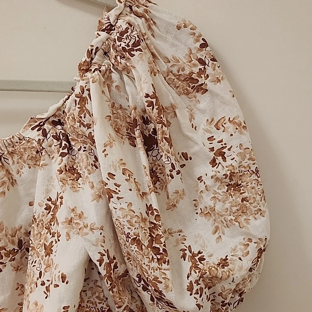 Abercrombie & Fitch  Puff-Sleeve Cream,Tan, Brown Blouse Romantic Sz XS