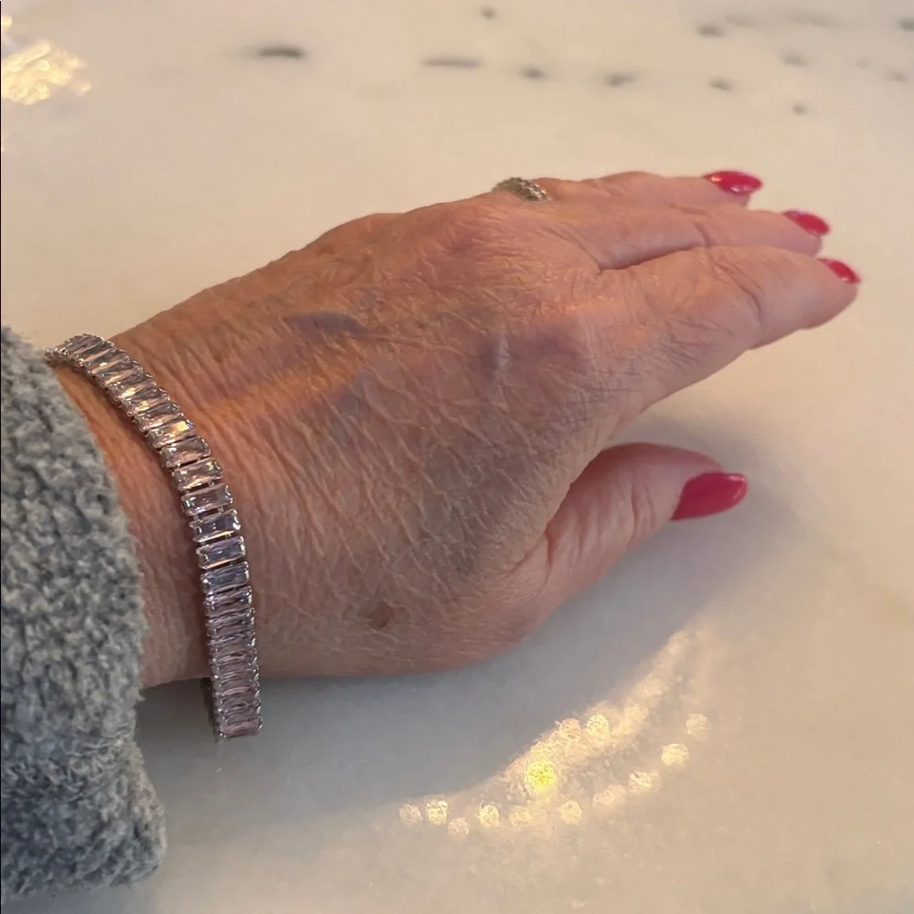 Tennis Bracelet White Gold Plated Faux Pink CZ Diamonds 7” #59A