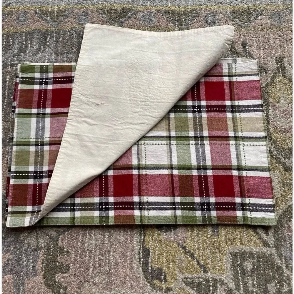 Simple Plaid over Plaid Linen Cotton Blend 4 Table Placemats