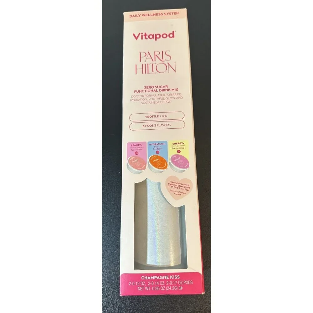 Paris Hilton Champagne Kiss 22oz Vitapod‎ Bottle 6 Pods Electrolytes Starter Kit