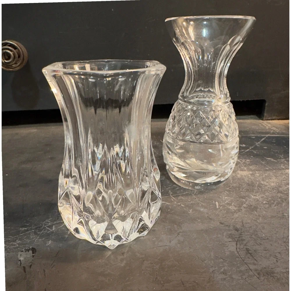 Set of 2 Clear Crystal Glass Bud Vases Small Decorative Accent 4