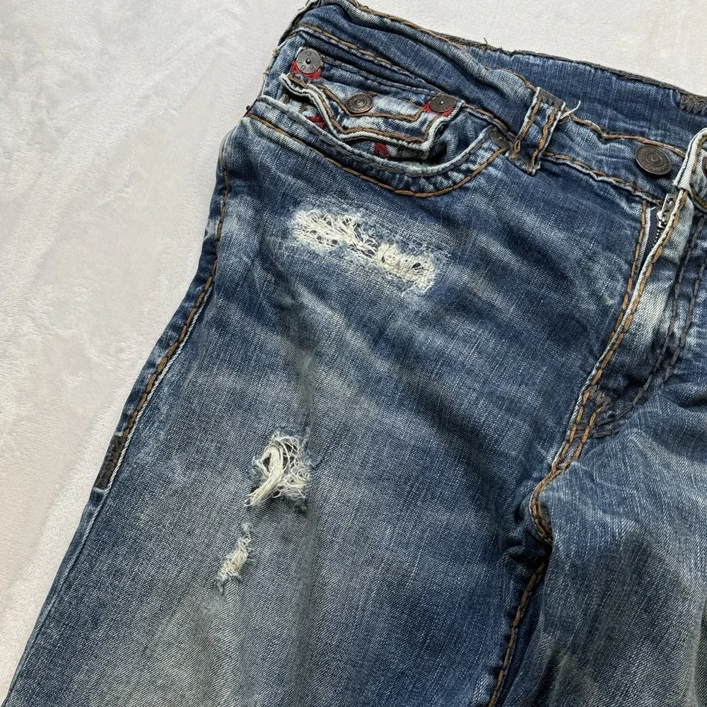 True Religion Ricky Relaxed Straight Jeans‎ Mens 38 Distressed Flap Pocket