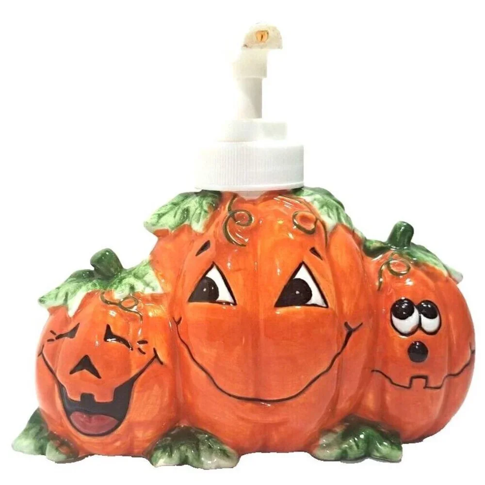 Smiling Jack-O-Lanterns Soap Dispenser Halloween Fall Kitchen Ceramic
