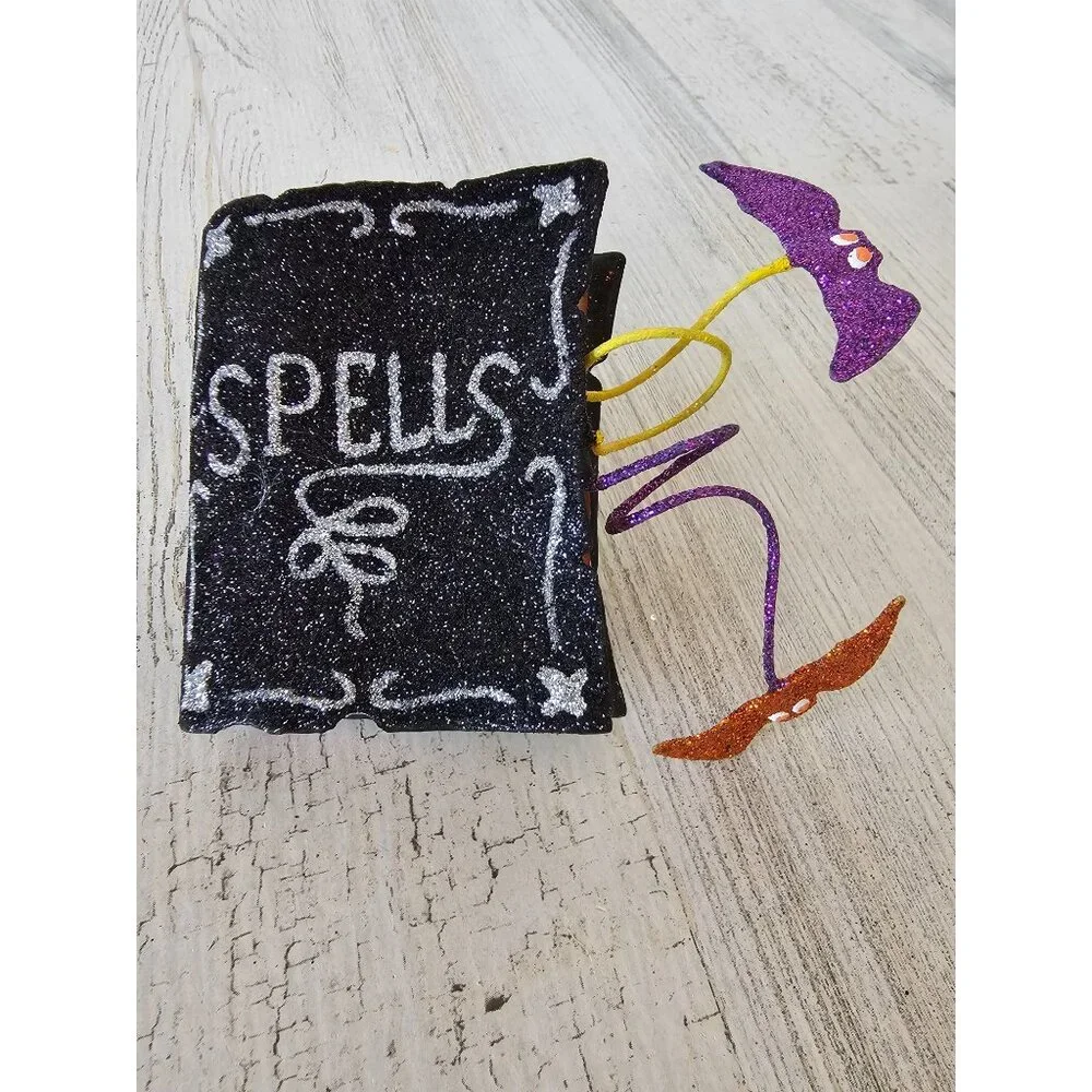 Pier 1 spells book ornament glitter Halloween witch bat RARE sparkle decor‎