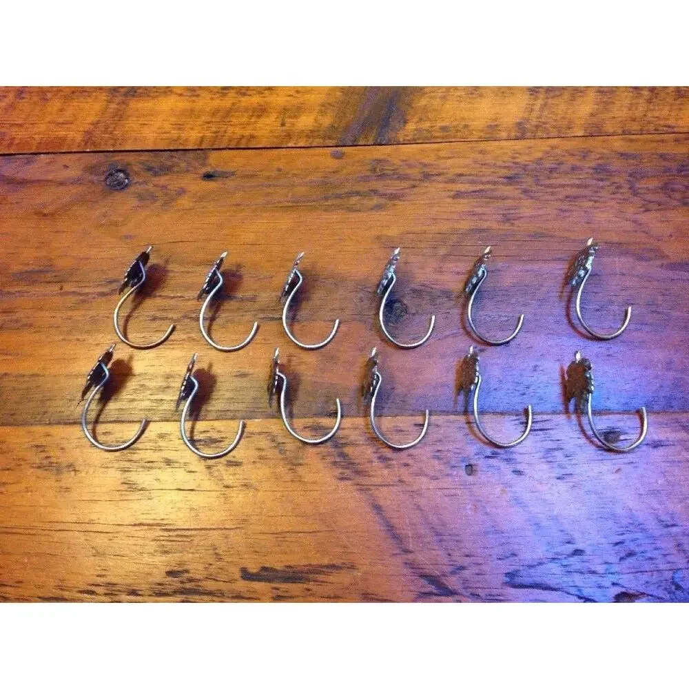 Set of 12 Stainless Steel Silver Spring Leaf Nature Shower Curtain Rings Hooks