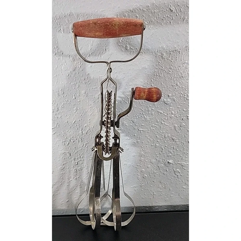 Antique Vintage‎ Favorite Stainless Steel Hand Mixer Metal with Wooden Handle