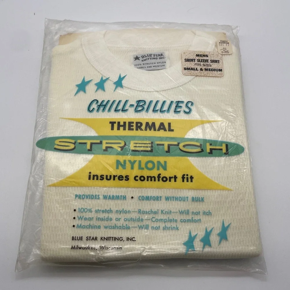 NOS Blue Star Knitting Mens 100% Stretch Nylon Thermal Long‎ Johns Underwear