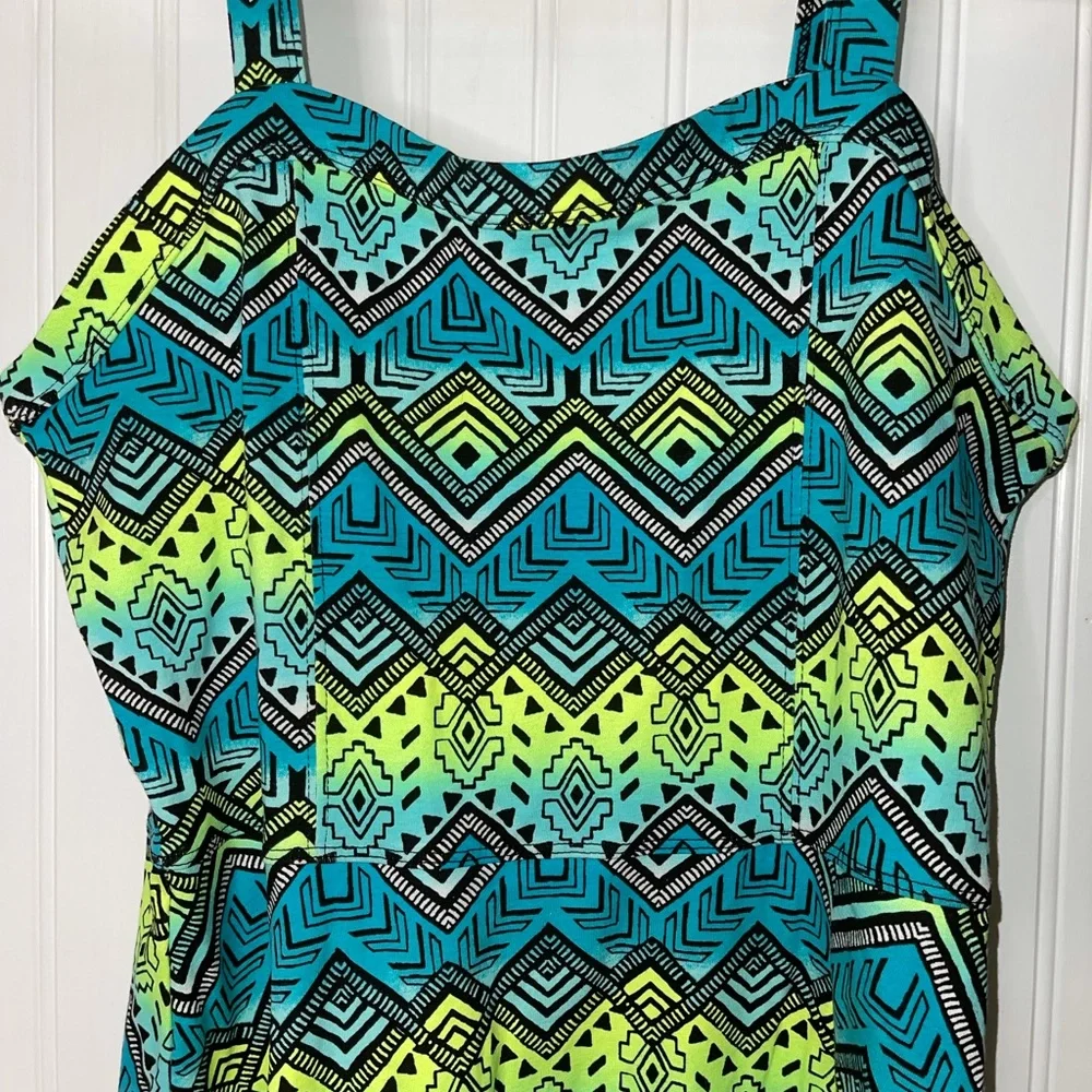 Spaghetti straps summer dress Justice‎ Neon geometric pattern dress size 18/20