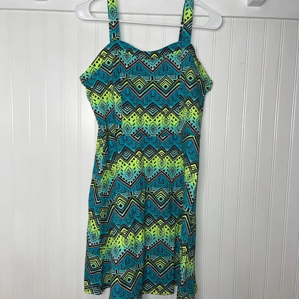 Spaghetti straps summer dress Justice‎ Neon geometric pattern dress size 18/20