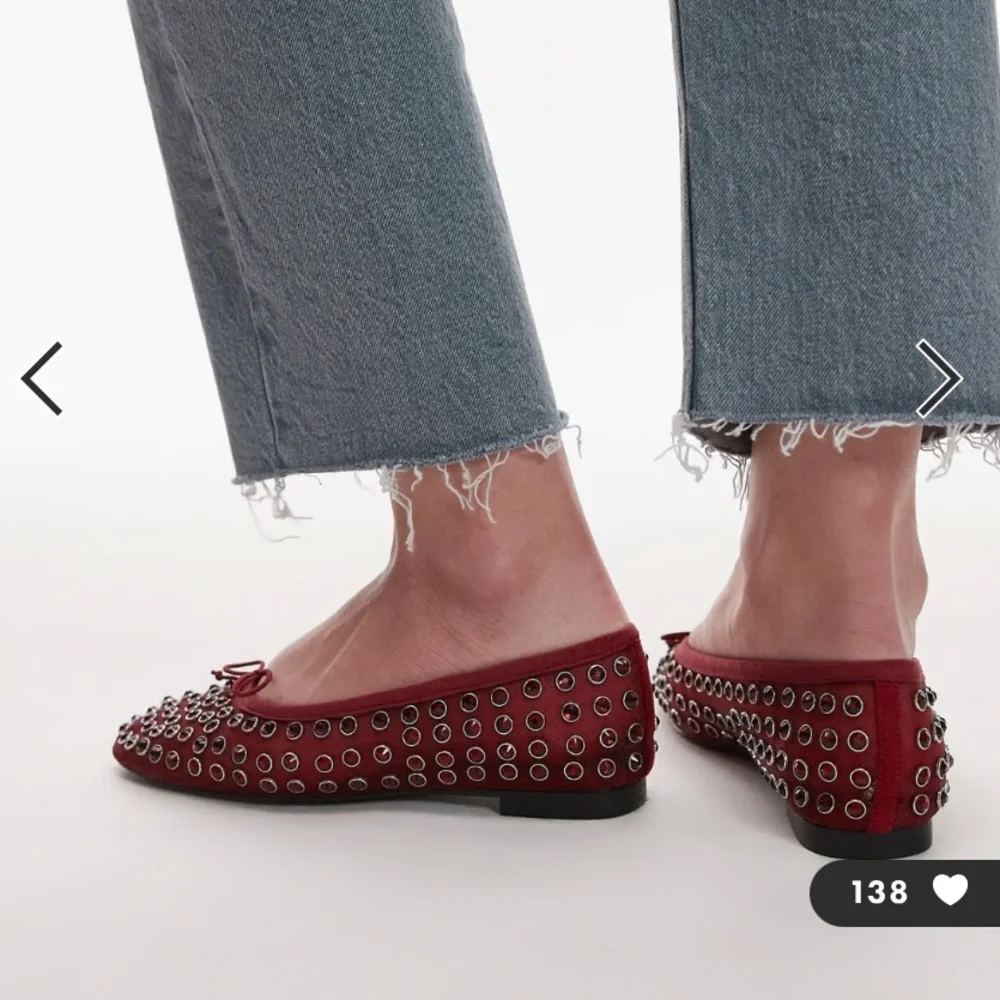 NWT Mango studded bow front ballet pumps in red Size 36