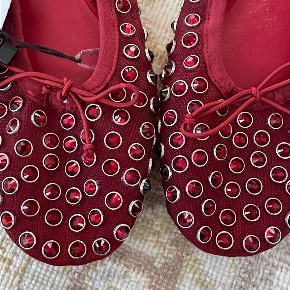 NWT Mango studded bow front ballet pumps in red Size 36
