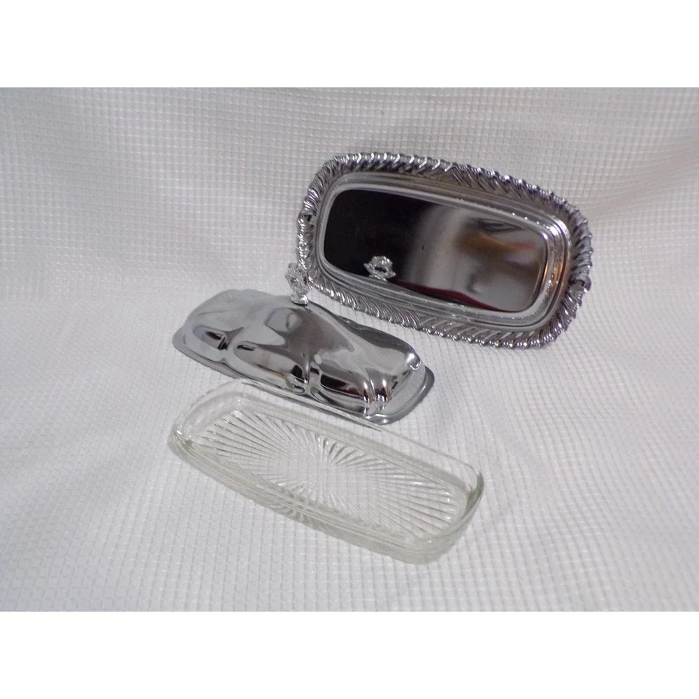 Vintage Shelton-Ware Chrome Plated Butter Dish with Glass Insert Tray Dome Lid