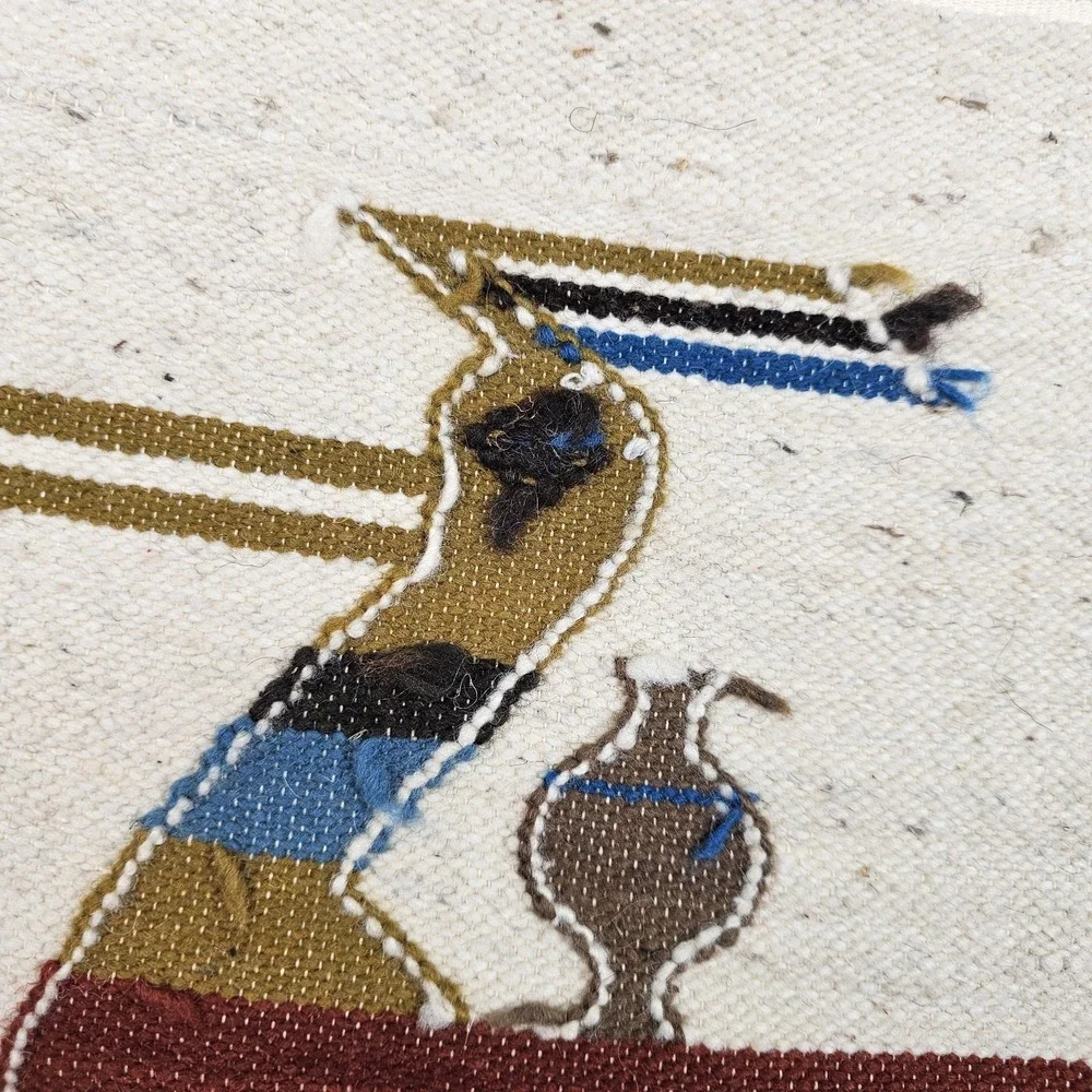 Vtg Hand Woven South American Ecuadorian Roadrunner Wall Hanging Tapestry Native