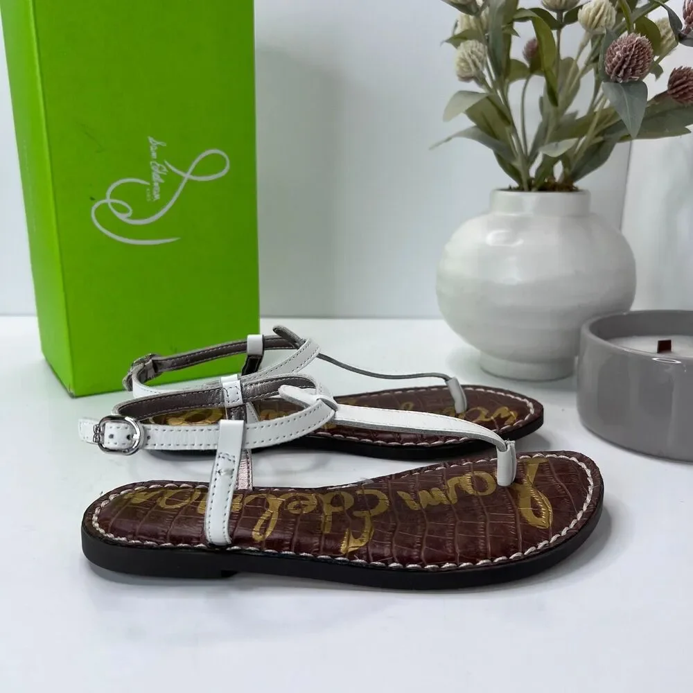 Sam Edelman Gigi Mini Leather Slingback T-Strap Sandals White Kid's 2M Tried On