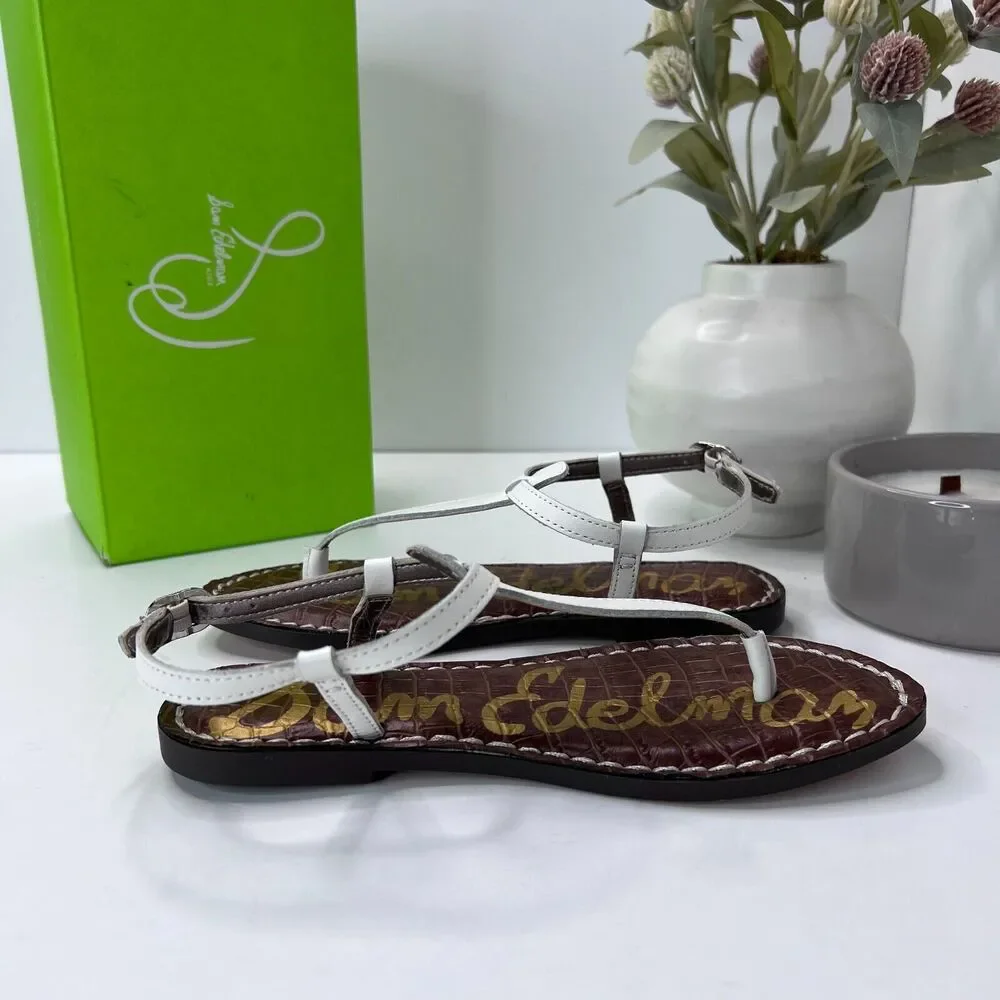 Sam Edelman Gigi Mini Leather Slingback T-Strap Sandals White Kid's 2M Tried On
