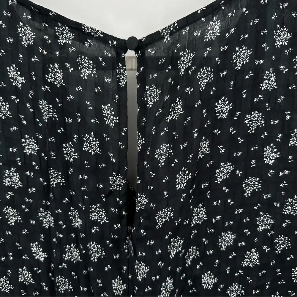 Madewell Floral Ruched Midi Dress in Black Size 8