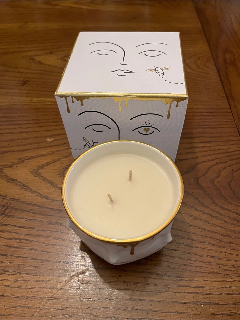 Jonathan Adler Muse Miel Double-Wick Candle in white porcelain