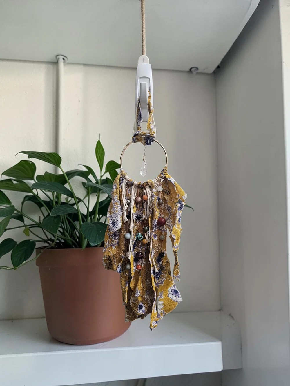 Boho Yellow Floral Fabric Tassel Hanging Wall Decor