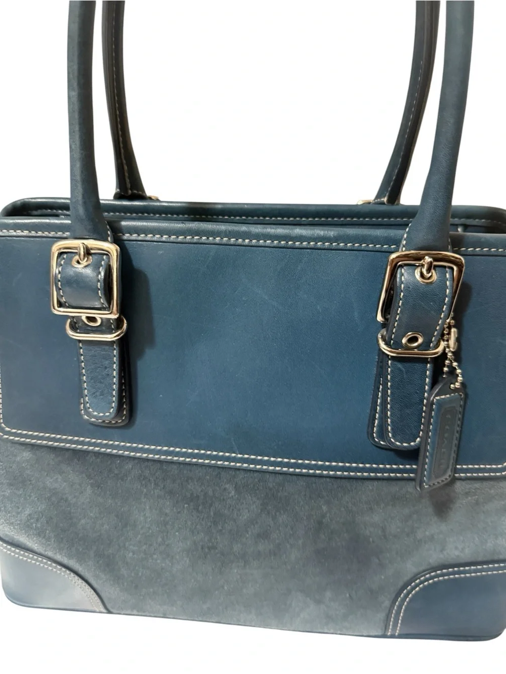 Suede and leather handbag, Coach Hampton satchel