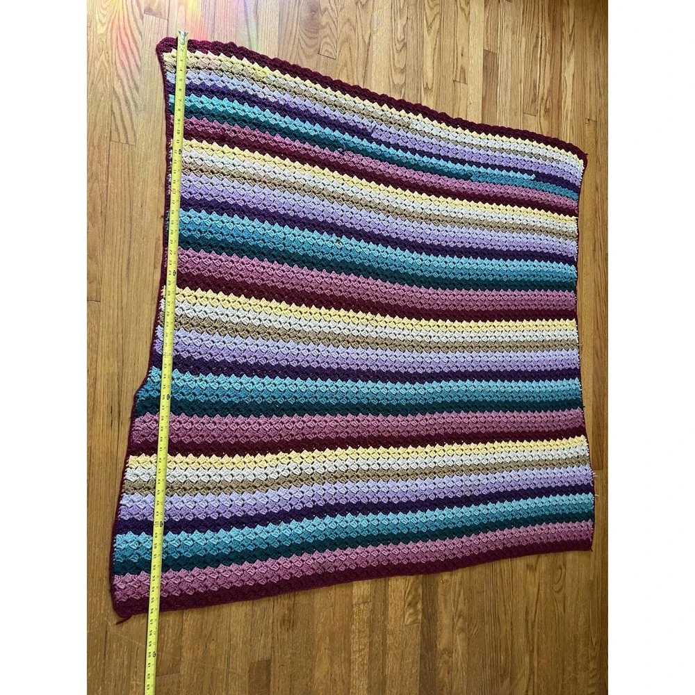 Handmade Crochet Afghan Throw Blanket Striped Multicolor 50x60