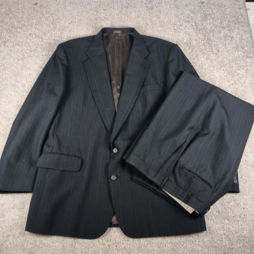 Vintage Towncraft 48L 42W Rainbow Pinstripe Durable Wool Blend Mens 2 Piece Suit