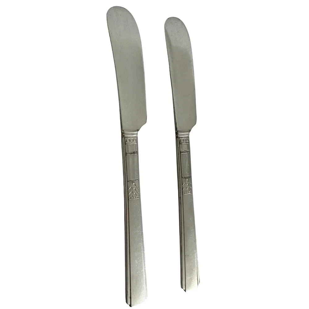 Vintage Silverplate Butter Knives Set of 2 Art Deco Flatware Spreaders 6
