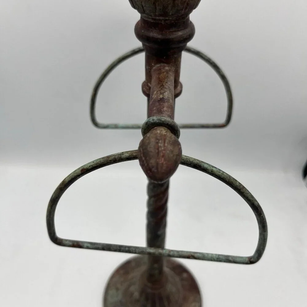 Vtg 1996 Ornate India Metal Towel Tree Stand 2 Ring Holder Spanish Rustic Decor