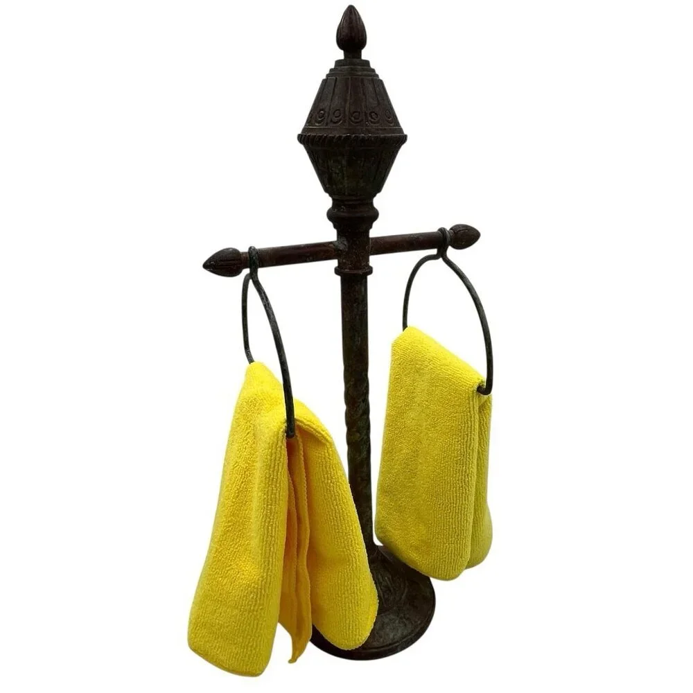 Vtg 1996 Ornate India Metal Towel Tree Stand 2 Ring Holder Spanish Rustic Decor