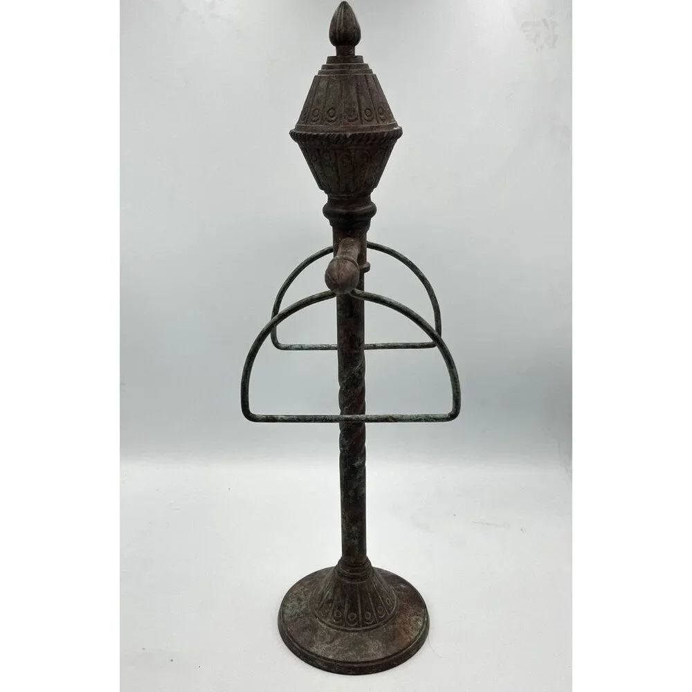 Vtg 1996 Ornate India Metal Towel Tree Stand 2 Ring Holder Spanish Rustic Decor