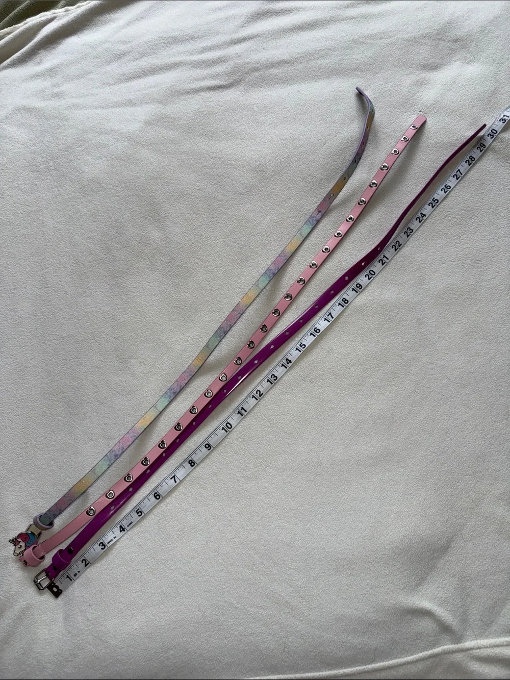 Set of 3 Girls' Unicorn and Studded Belts - Pastel Rainbow, Light Pink, Magenta