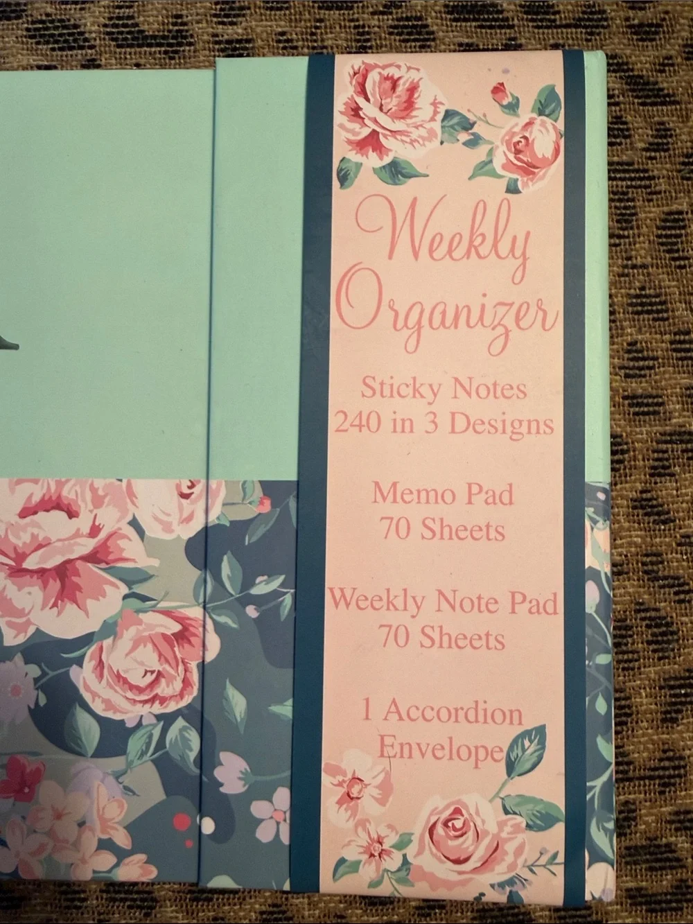 Monogram 'R' Floral Weekly Organizer - Mint & Pink