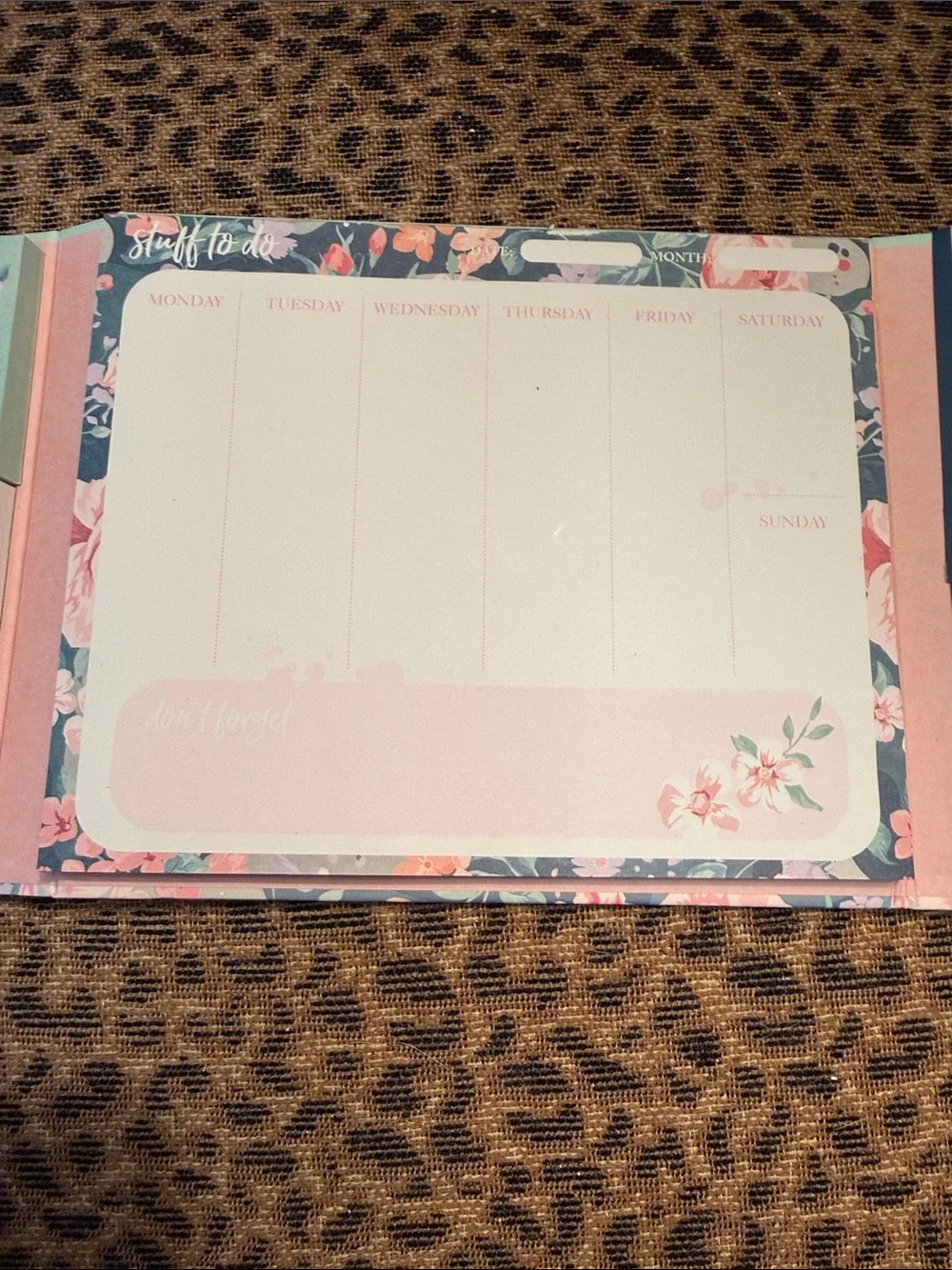 Monogram 'R' Floral Weekly Organizer - Mint & Pink