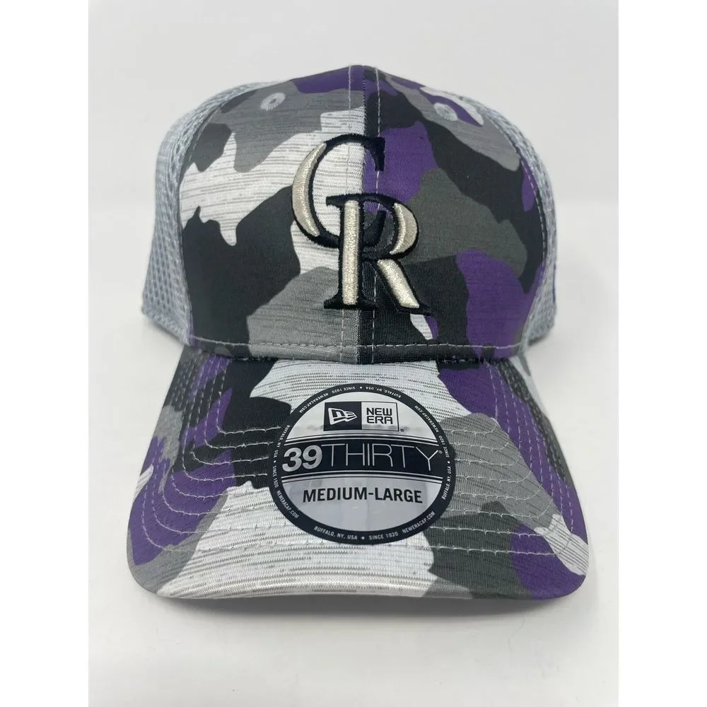 Colorado‎ Rockies New Era Hat Gray Purple Camo 39Thirty Active Stretch Fit Cap