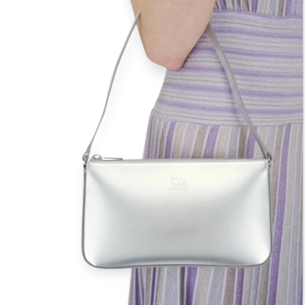 Christian‎ Louboutin Metallic Silver Leather Shoulder Hobo Bag