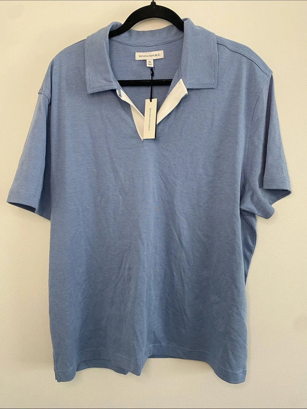 Banana Republic NWT Luxury-Touch Stripe Blue Stripe Polo Cotton Shirt XL