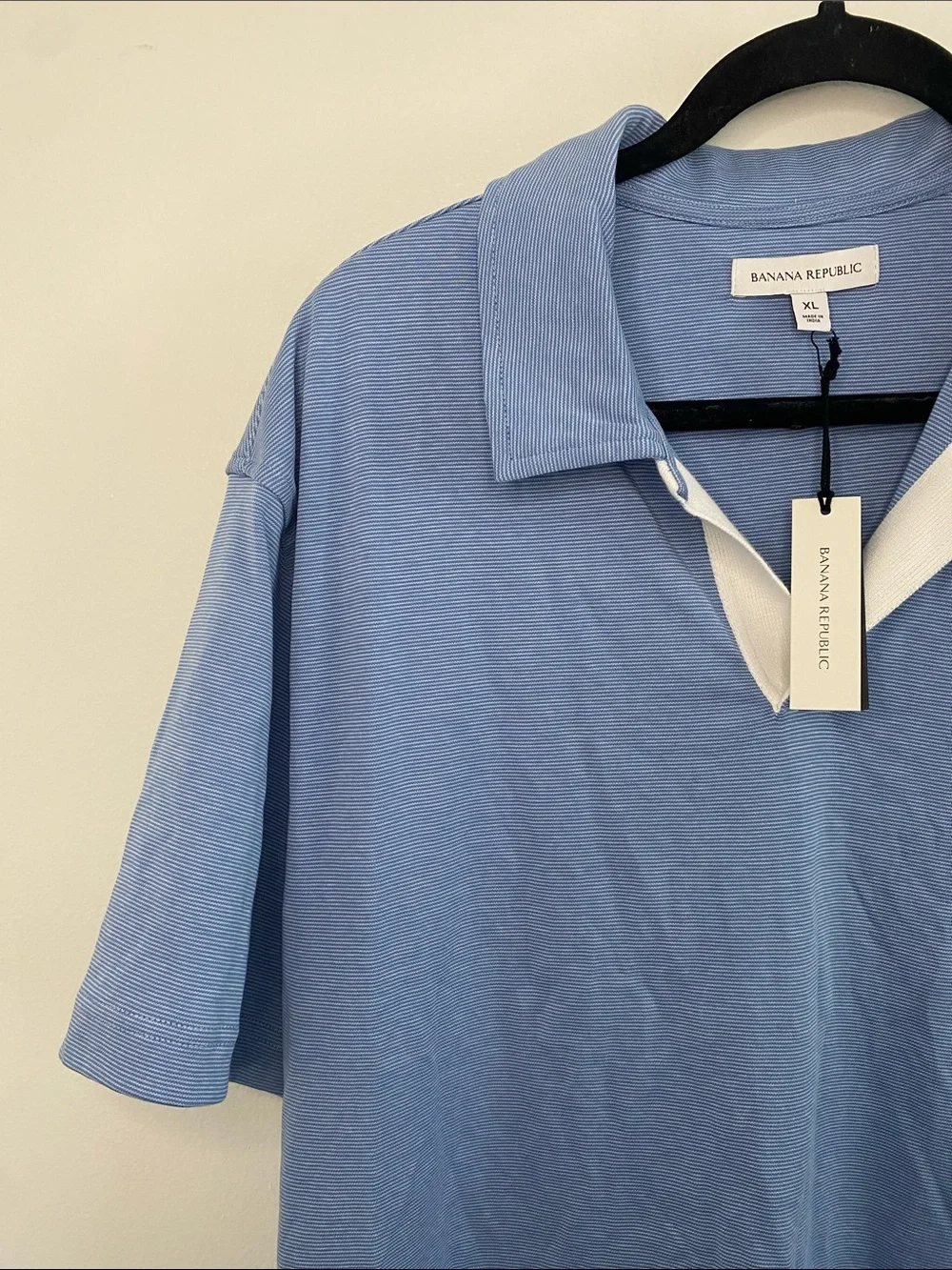 Banana Republic NWT Luxury-Touch Stripe Blue Stripe Polo Cotton Shirt XL